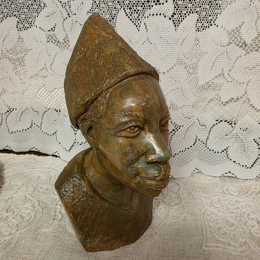 Hand Carved African Shona Man 7" Stone Sculpture Brown Green Zimbabwe Art